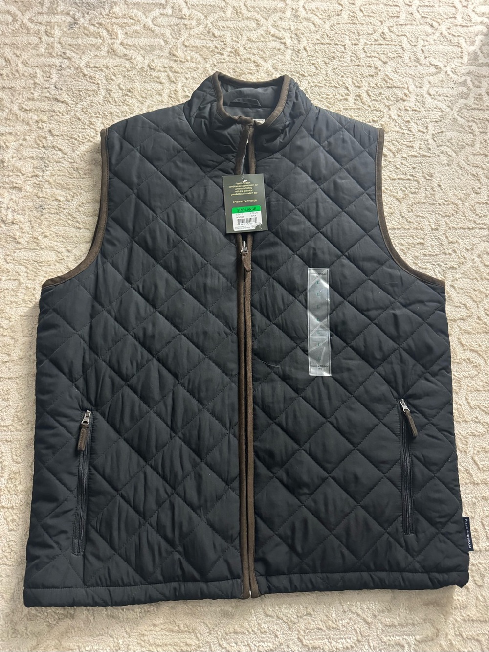 Field & Stream Quilted Black Men's Vest with Brown Trim